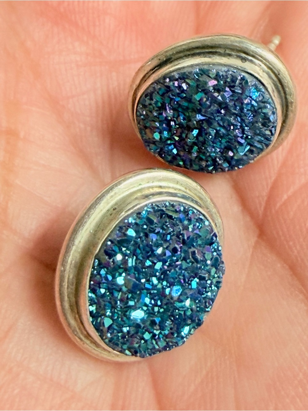 Sterling Silver DTR Jay King Blue Druzy Stud Earrings 5 grams
